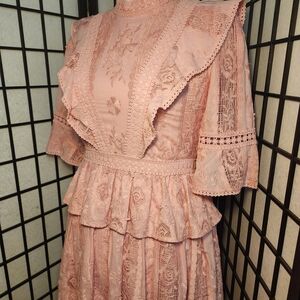 Adelyn Rae Dusty Rose Lace Ruffled Mini Dress